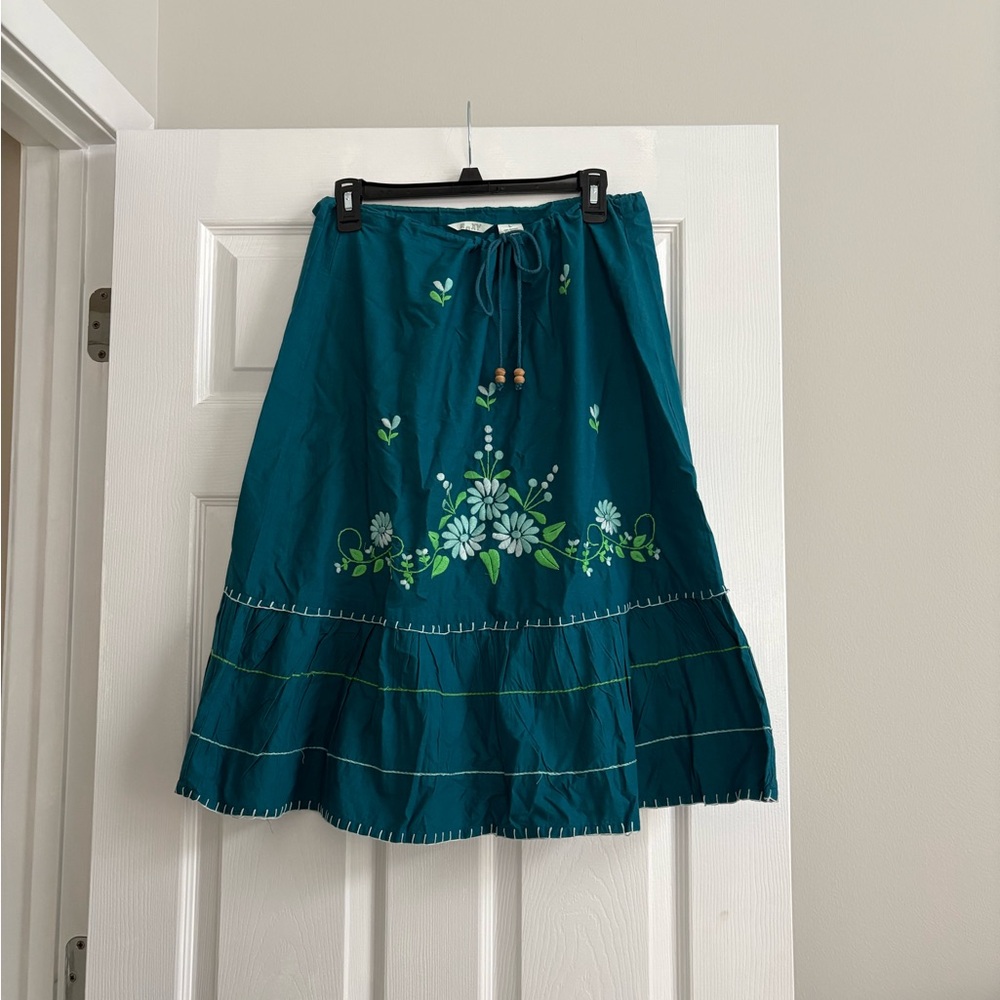 Roxy Floral Embroidered Teal Skirt